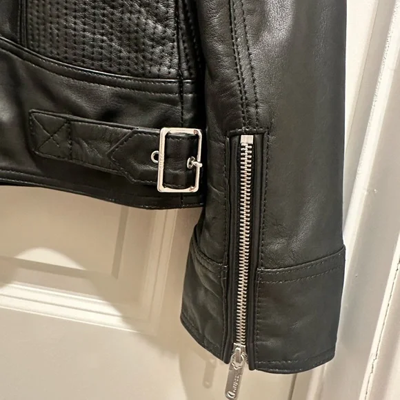 Guess Black Leather Quilted Biker Jacket - Picture 3 of 6